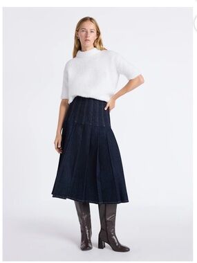 Dark Denim A-Line Midi Skirt